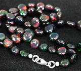 Колье из 65 кристаллических черных опалов 75+ карат Серебро 925