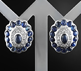 Эффектные серебряные серьги с синими сапфирами Серебро 925