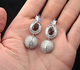 Превосходные серебряные серьги с рубинами и танзанитами Серебро 925