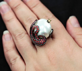 Серебряное кольцо с жемчужиной Mabe, желтым и оранжево-красными сапфирами Серебро 925