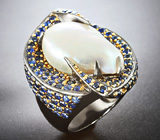 ГОТОВО! Массивное серебряное кольцо c жемчужиной Mabe и синими сапфирами Серебро 925