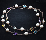 Серебряное колье с жемчугом и самоцветами Серебро 925