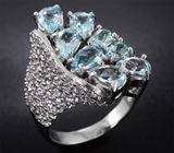 Шикарное серебряное кольцо с голубыми топазами Серебро 925