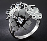 Оригинальное серебряное кольцо с жемчужиной и цветной эмалью Серебро 925