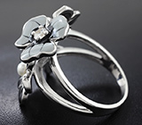 Оригинальное серебряное кольцо с жемчужиной и цветной эмалью Серебро 925