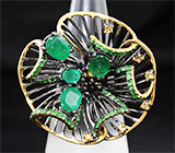 ГОТОВО! Серебряное кольцо с изумрудами, цаворитами и желтыми сапфирами Серебро 925