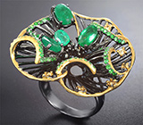 ГОТОВО! Серебряное кольцо с изумрудами, цаворитами и желтыми сапфирами Серебро 925