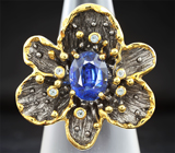 Серебряное кольцо-цветок с кианитом и голубыми топазами Серебро 925