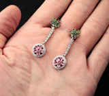 Чудесные серебряные серьги с розовыми и зелеными турмалинами Серебро 925
