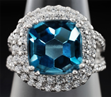 Стильное серебряное кольцо с насыщенно-синим топазом авторской огранки Серебро 925