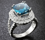 Стильное серебряное кольцо с насыщенно-синим топазом авторской огранки Серебро 925