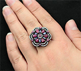 Великолепное серебряное кольцо с пурпурными сапфирами и танзанитами Серебро 925