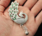 Великолепная крупная серебряная брошь/кулон «Жар-птица» Серебро 925