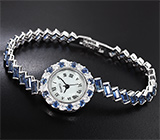 Часы на серебряном браслете с синими сапфирами Серебро 925