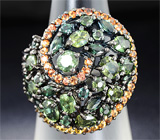 Серебряное кольцо с зелеными, желтыми и оранжевыми сапфирами Серебро 925