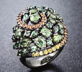 Серебряное кольцо с зелеными, желтыми и оранжевыми сапфирами Серебро 925