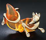 Эксклюзив! Авторская подвеска «Лисичка» из золота с огненным опалом и бриллиантами Золото