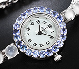 Часы с танзанитами на серебряном браслете с лунным камнем Серебро 925