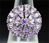 Превосходное крупное серебряное кольцо с аметистами