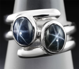 Стильное серебряное кольцо со звездчатыми сапфирами Серебро 925