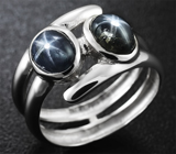 Стильное серебряное кольцо со звездчатыми сапфирами Серебро 925