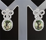 Прелестные серебряные серьги с зелеными аметистами Серебро 925