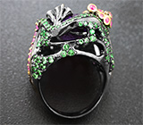 Серебряное кольцо с аметистом, пурпурными сапфирами и цаворитами гранатами Серебро 925
