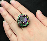 Серебряное кольцо с аметистом, пурпурными сапфирами и цаворитами гранатами Серебро 925