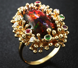 Авторское золотое кольцо с эфиопским черным опалом, рубинами, цаворитами и бриллиантами Серебро 925