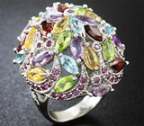 Великолепное крупное серебряное кольцо с самоцветами Серебро 925