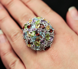 Великолепное крупное серебряное кольцо с самоцветами Серебро 925