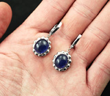 Стильные серебряные серьги с синими сапфирами Серебро 925