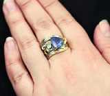 Серебряное кольцо с танзанитом, голубыми топазами и синим сапфиром Серебро 925