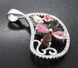 Изысканный серебряный комплект с разноцветными турмалинами