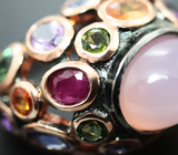 Серебряное кольцо с розовым кварцем и самоцветами Серебро 925