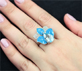 Оригинальное серебряное кольцо с голубым топазом и цветной эмалью