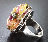 Ручная работа! Великолепное серебряное кольцо с разноцветными турмалинами Серебро 925