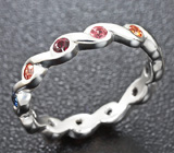 Прелестное серебряное кольцо с разноцветными сапфирами Серебро 925