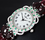 Часы с изумрудами на серебряном браслете с рубинами Серебро 925