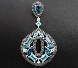Серебряный комплект с голубыми и насыщенно-синими топазами Серебро 925