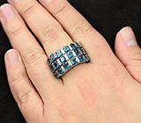 Стильное серебряное кольцо с насыщенно-синими топазами Серебро 925