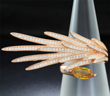 Эффектное серебряное кольцо с золотисто-желтым сапфиром Серебро 925