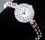 Часы с танзанитами на серебряном браслете с родолитами Серебро 925