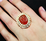 Золотое кольцо с роскошным мексиканским огненным опалом, оранжевыми сапфирами и бриллиантами Золото