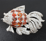 Серебряная брошь «Золотая рыбка» с сапфирами Серебро 925