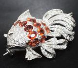Серебряная брошь «Золотая рыбка» с сапфирами Серебро 925