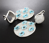 Оригинальные серебряные серьги с голубыми топазами Серебро 925