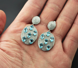 Оригинальные серебряные серьги с голубыми топазами Серебро 925