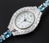 Часы на серебряном браслете с голубыми топазами Серебро 925