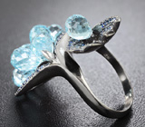 Серебряное кольцо с бриолетами голубых топазов и синими сапфирами Серебро 925